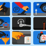 Set of icons showing car maintenance types, highlighting the process of changing transmission fluid
